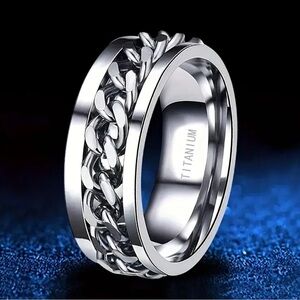 Silver Titanium Cuban Chain Spin Ring